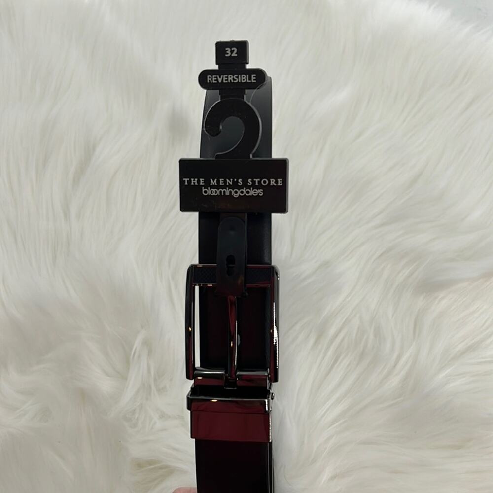 Bloomingdales Men's Store Reversible Leather Belt - Black/Gray - 32 - NWT